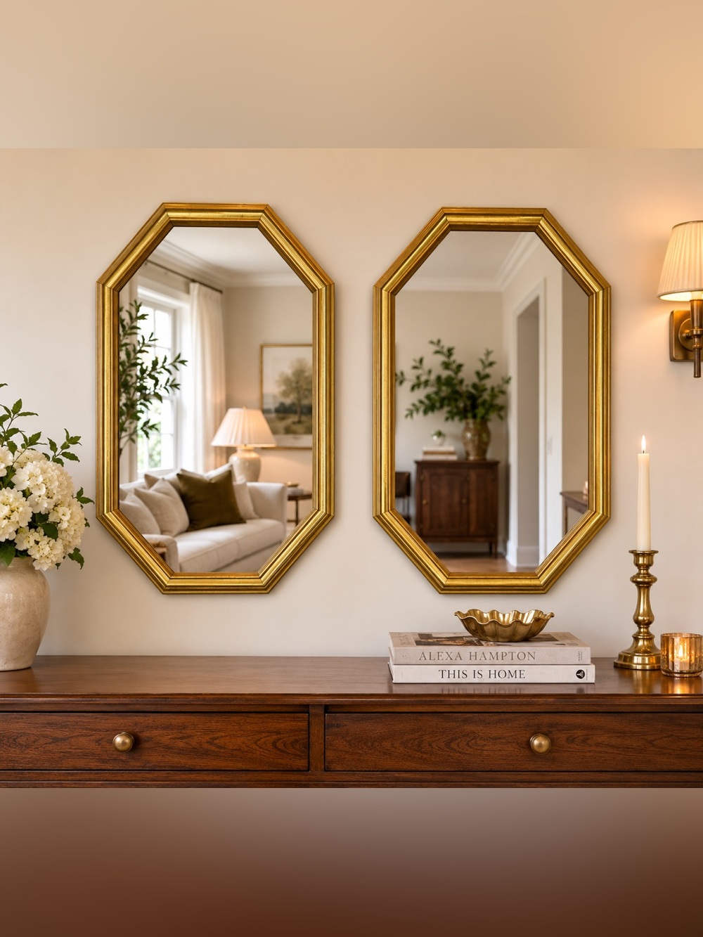 Vintage Gold Octagonal Wall Mirror - Elegant Home Wall Decor